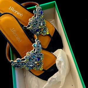 J Renee blue jeweled slip on sandals. Never worn